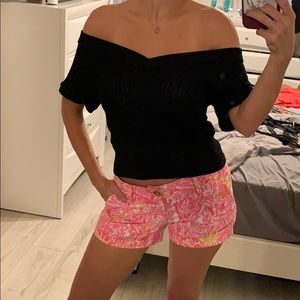 Black short sleeve off shoulder sweater shirt